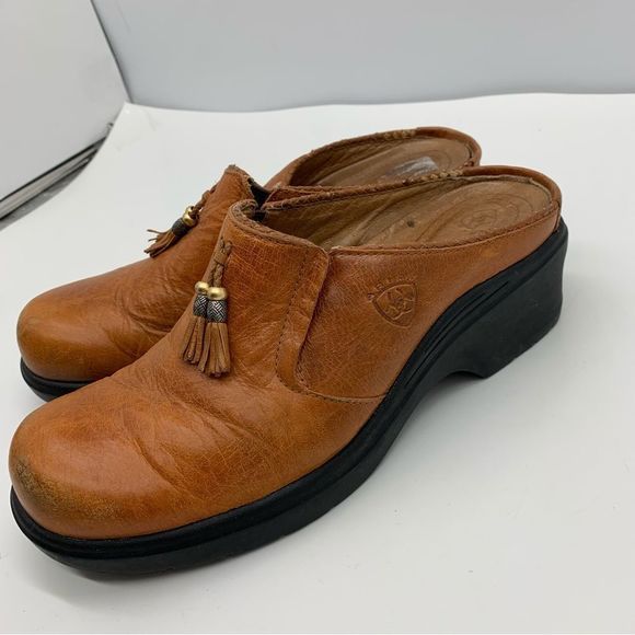 Ariat Tassel Clogs Womens 9 Brown Leather Mules Slip On Casual 93818 - Picture 2 of 9